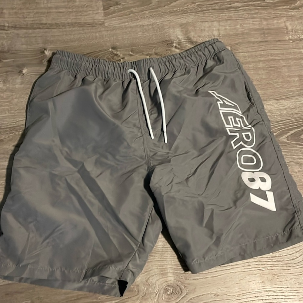 Mens grey  elastic waist, drawstring, swim trunk, XL